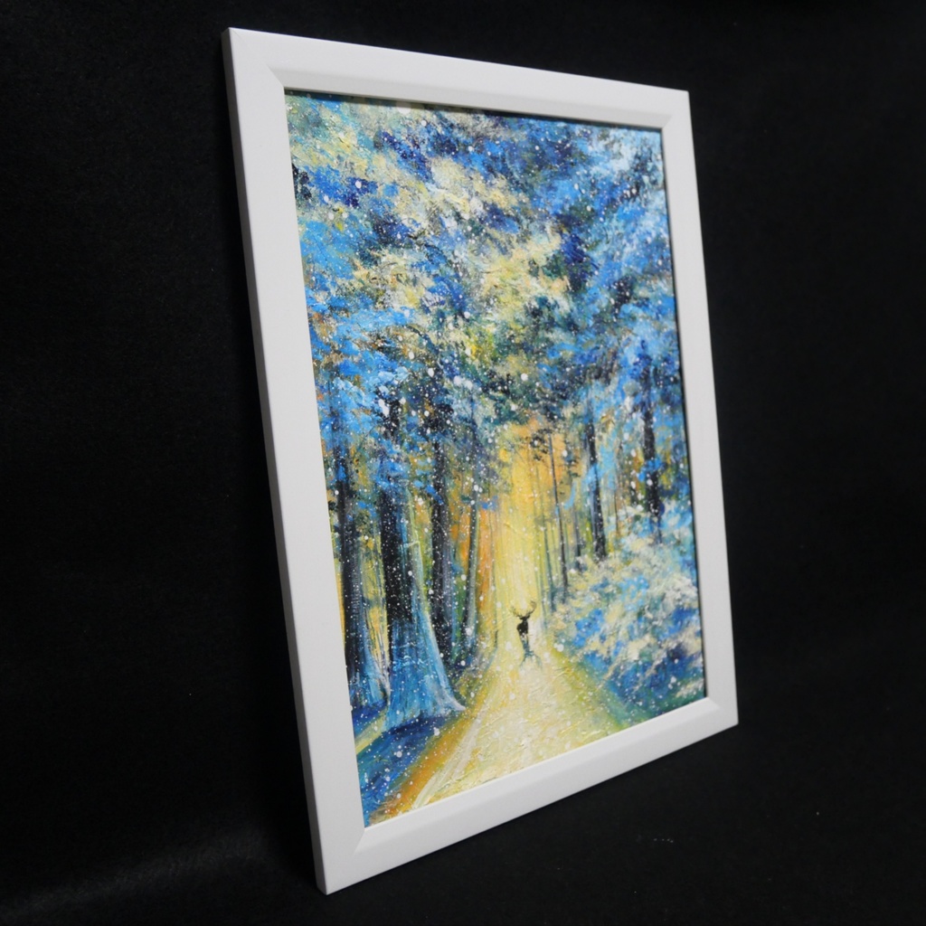 油絵 油彩 油彩画 絵 絵画 【雪景色の中で雪に立つ鹿】