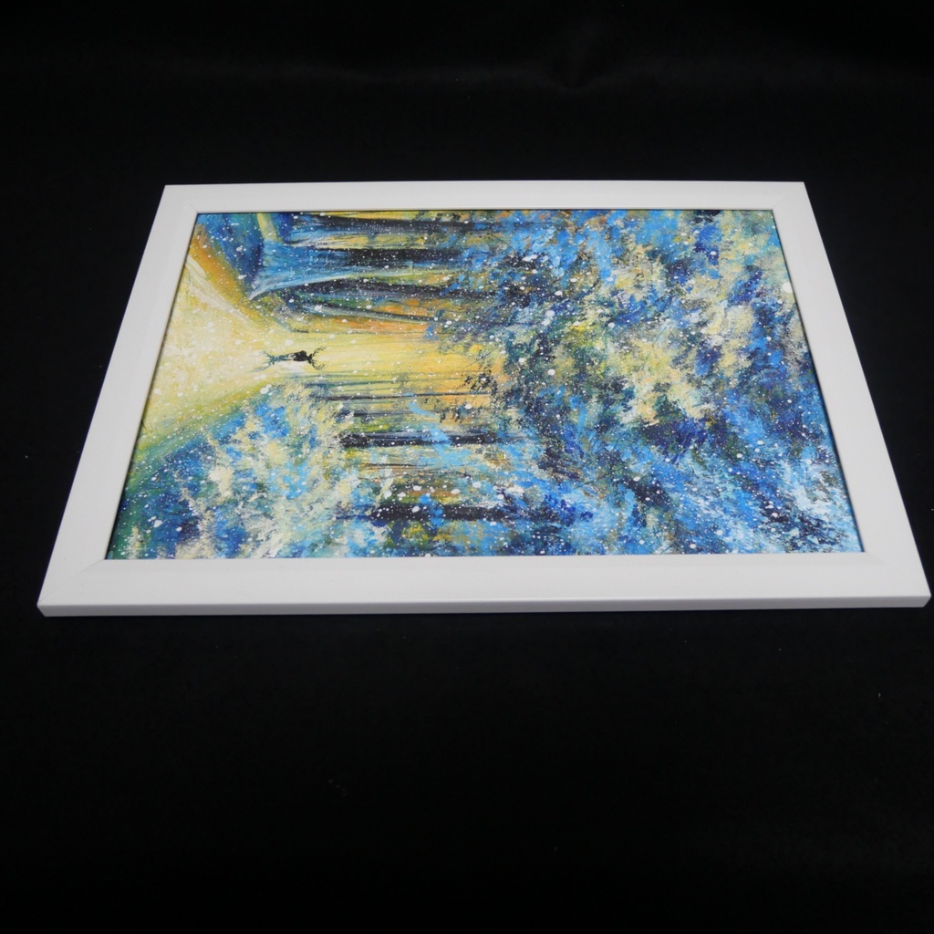 油絵 油彩 油彩画 絵 絵画 【雪景色の中で雪に立つ鹿】