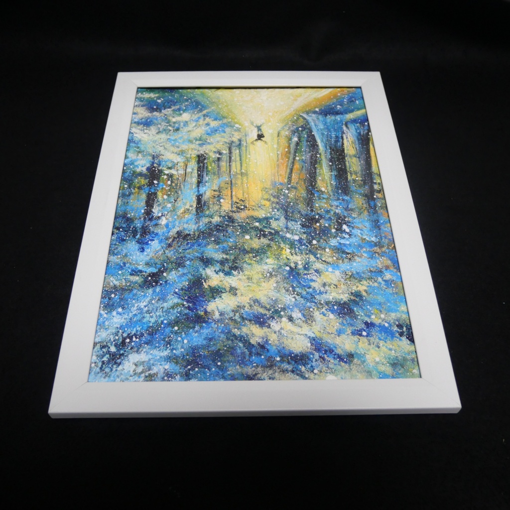 油絵 油彩 油彩画 絵 絵画 【雪景色の中で雪に立つ鹿】