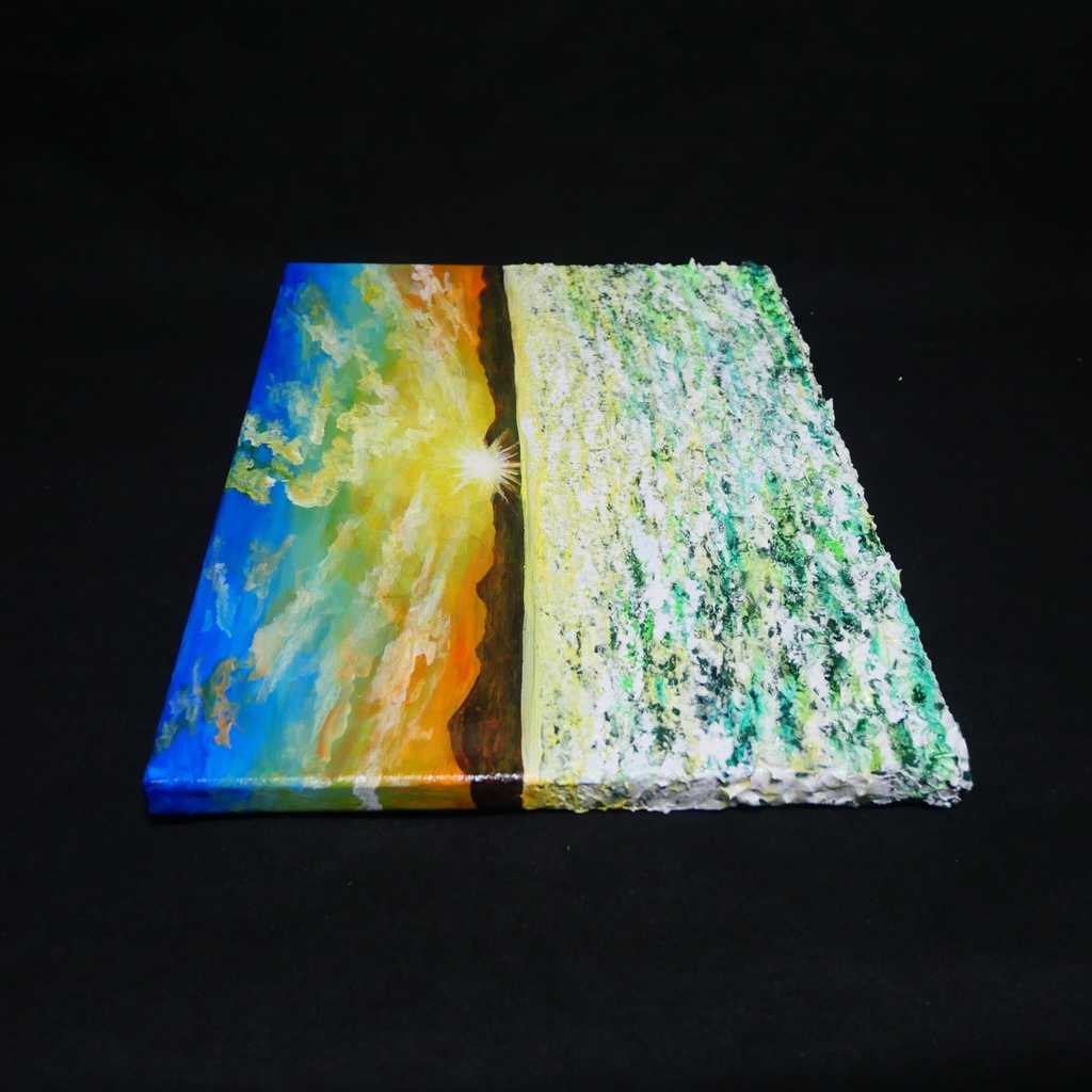 油絵 油彩 油彩画 絵画 絵【草原に咲く白い花と朝日】