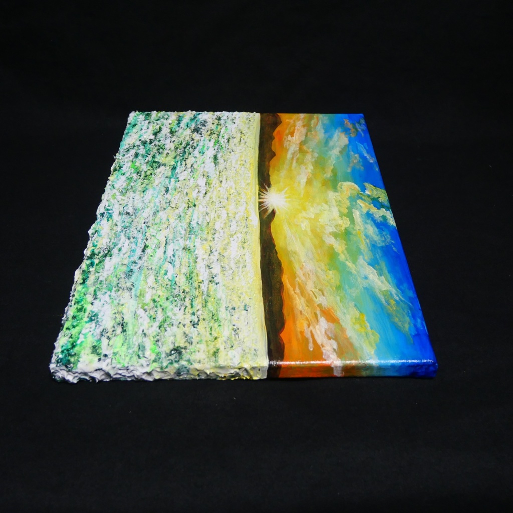 油絵 油彩 油彩画 絵画 絵【草原に咲く白い花と朝日】