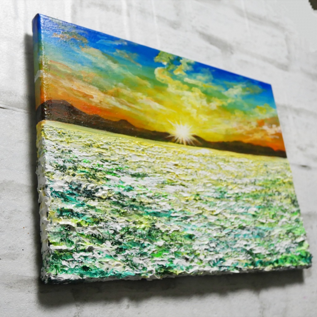 油絵 油彩 油彩画 絵画 絵【草原に咲く白い花と朝日】