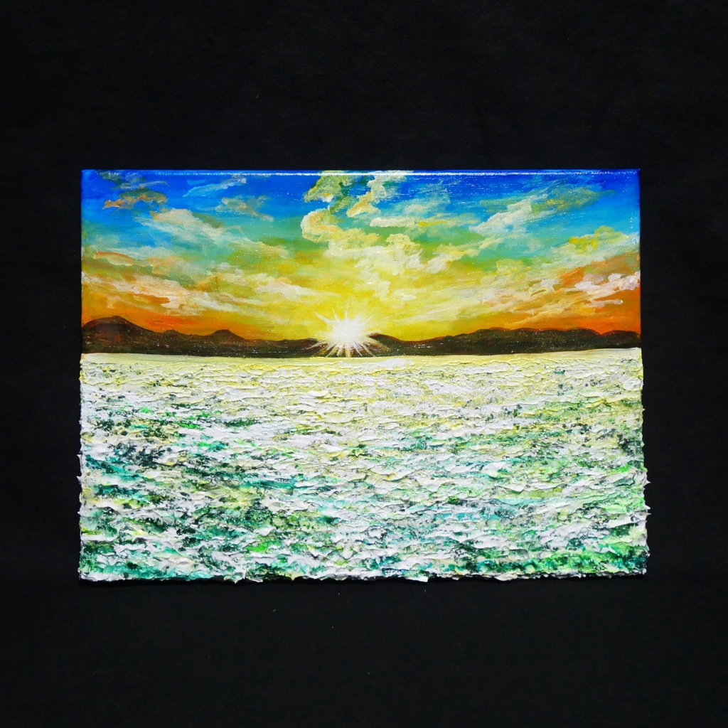 油絵 油彩 油彩画 絵画 絵【草原に咲く白い花と朝日】