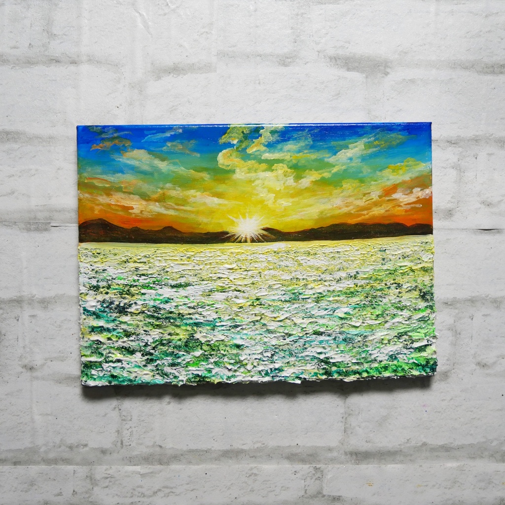 油絵 油彩 油彩画 絵画 絵【草原に咲く白い花と朝日】