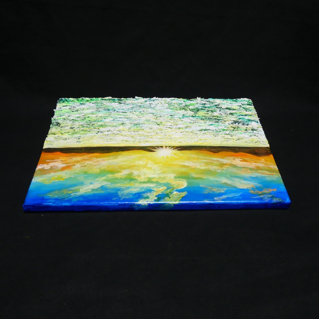 油絵 油彩 油彩画 絵画 絵【草原に咲く白い花と朝日】