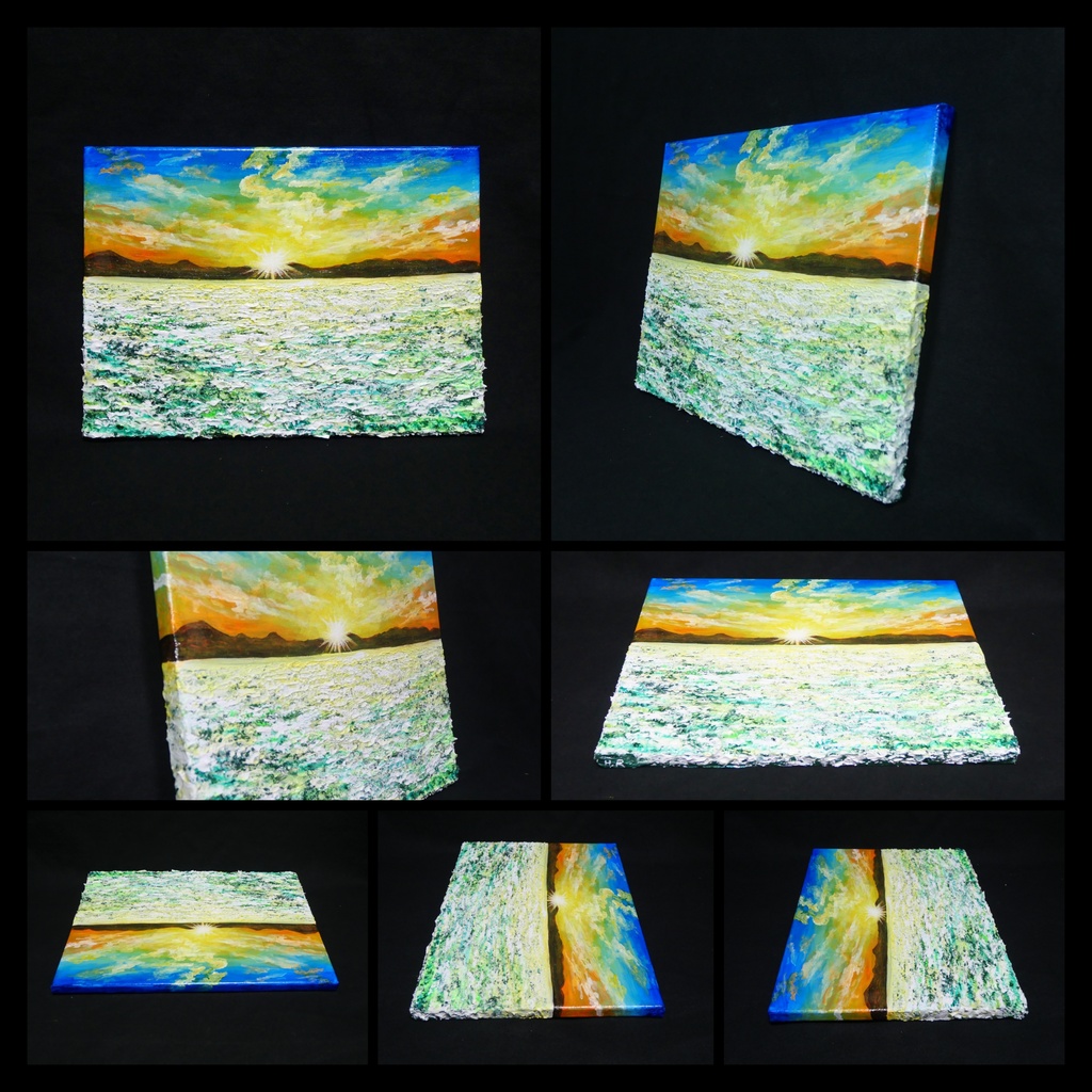 油絵 油彩 油彩画 絵画 絵【草原に咲く白い花と朝日】