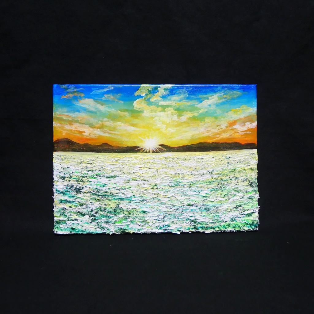 油絵 油彩 油彩画 絵画 絵【草原に咲く白い花と朝日】