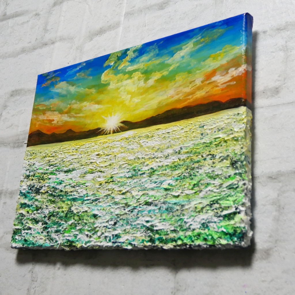 油絵 油彩 油彩画 絵画 絵【草原に咲く白い花と朝日】