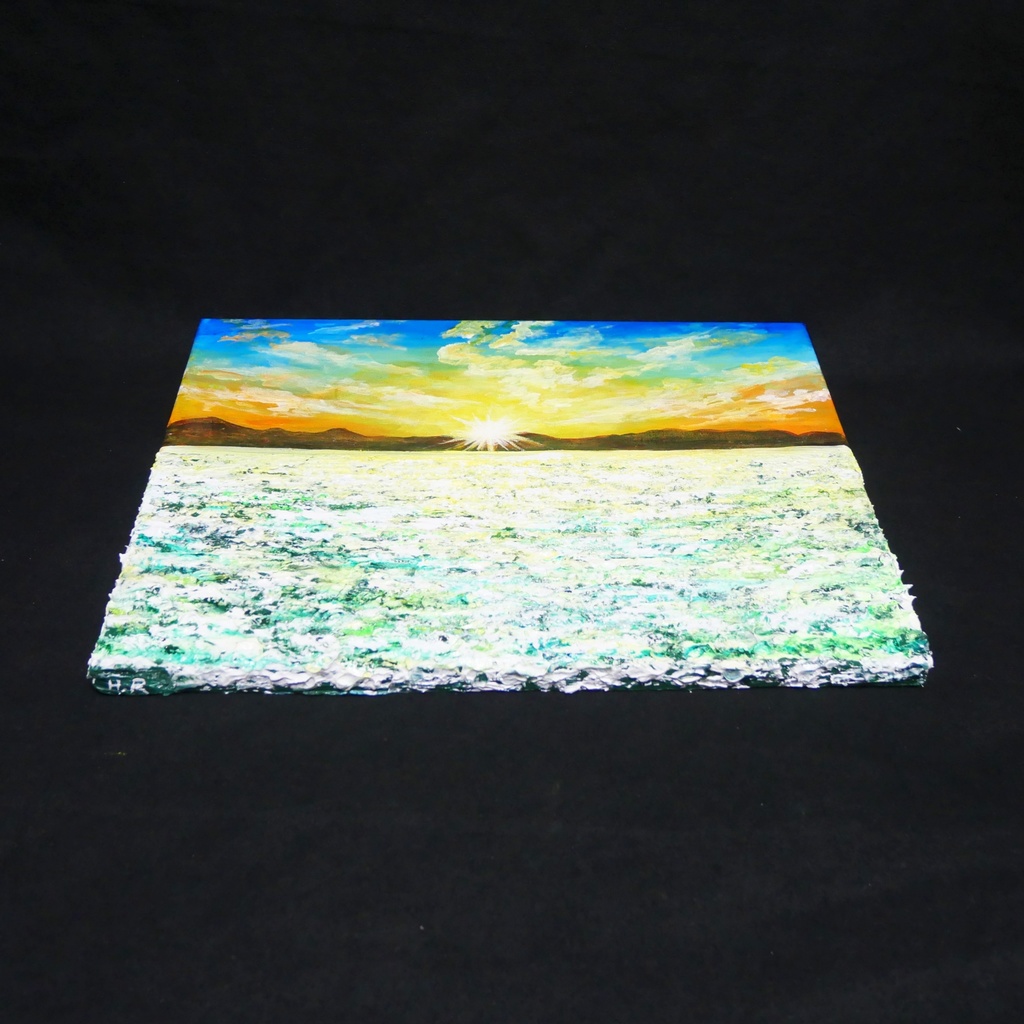 油絵 油彩 油彩画 絵画 絵【草原に咲く白い花と朝日】