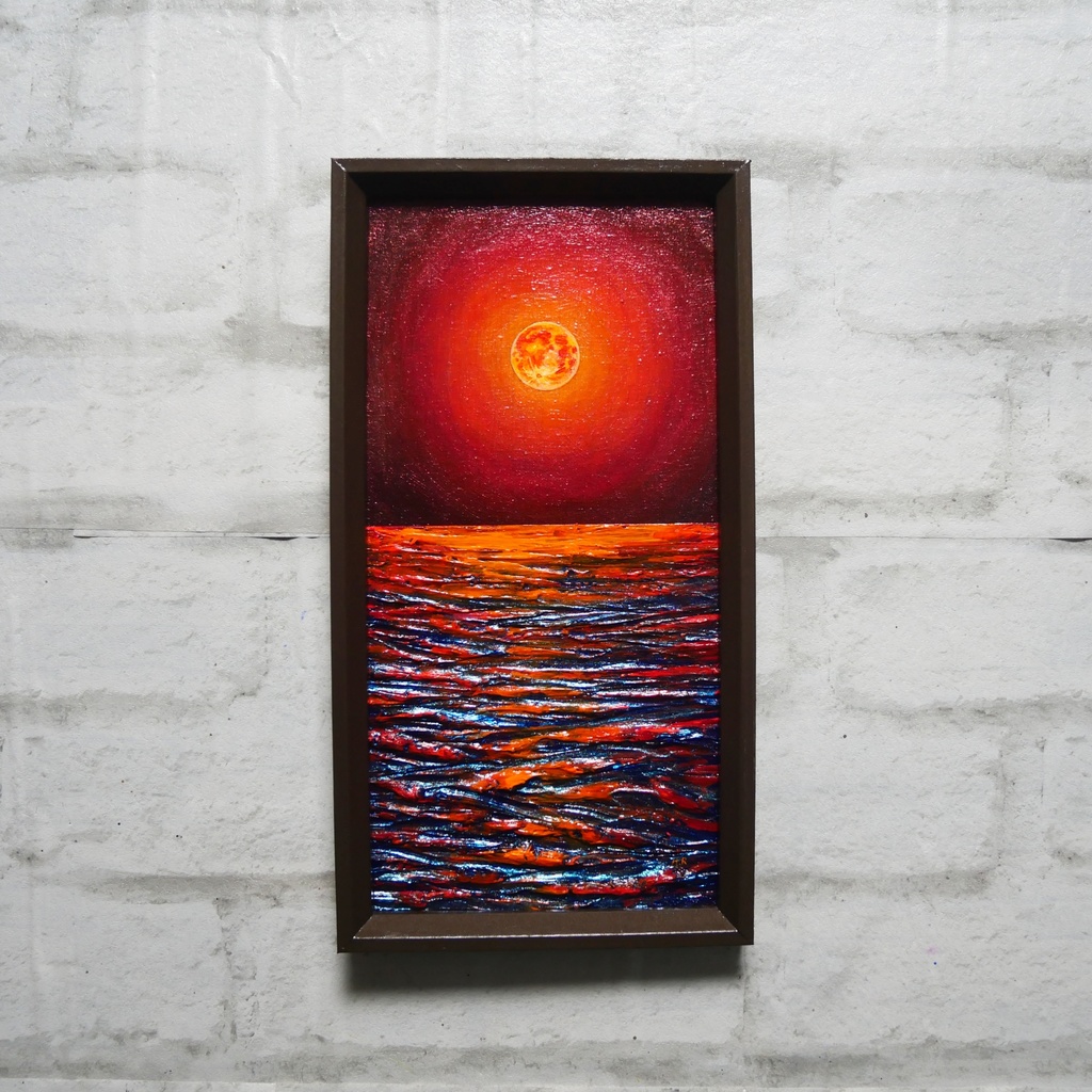 油絵 油彩 油彩画 絵 絵画 長方形ミニ絵画【神秘的な夜】