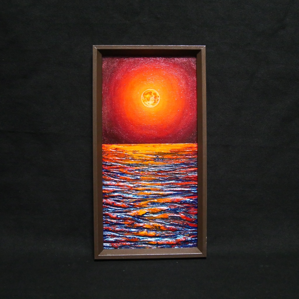 油絵 油彩 油彩画 絵 絵画 長方形ミニ絵画【神秘的な夜】