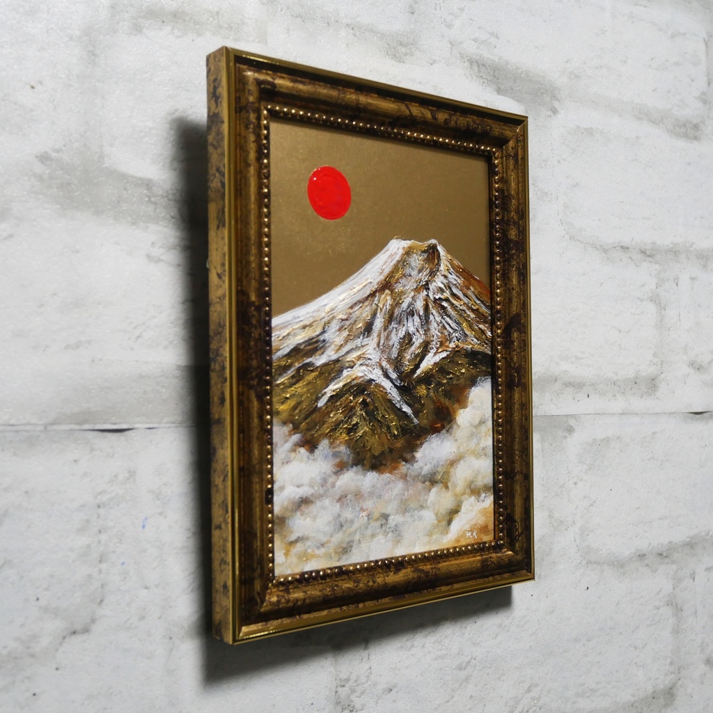 油絵 油彩 油彩画 絵 絵画 ミニ絵画【金色の霊峰】