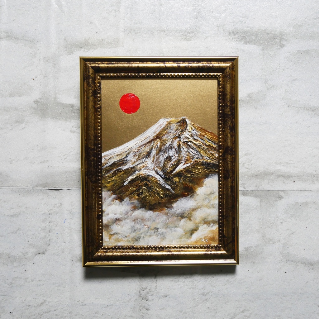 油絵 油彩 油彩画 絵 絵画 ミニ絵画【金色の霊峰】