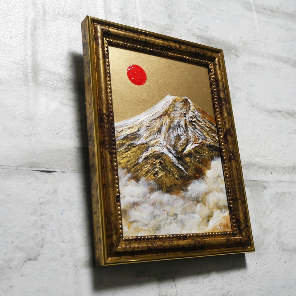 油絵 油彩 油彩画 絵 絵画 ミニ絵画【金色の霊峰】