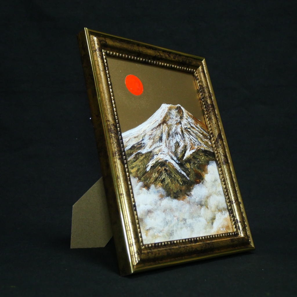 油絵 油彩 油彩画 絵 絵画 ミニ絵画【金色の霊峰】