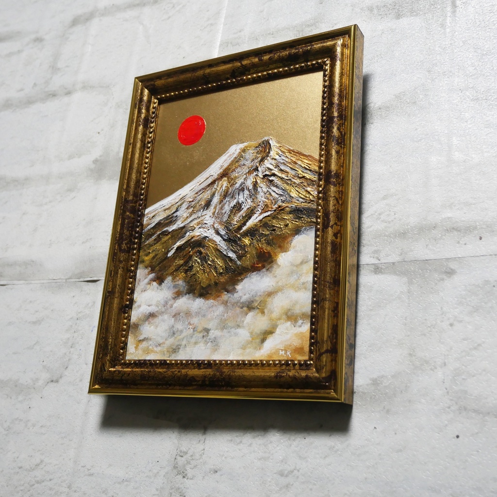 油絵 油彩 油彩画 絵 絵画 ミニ絵画【金色の霊峰】