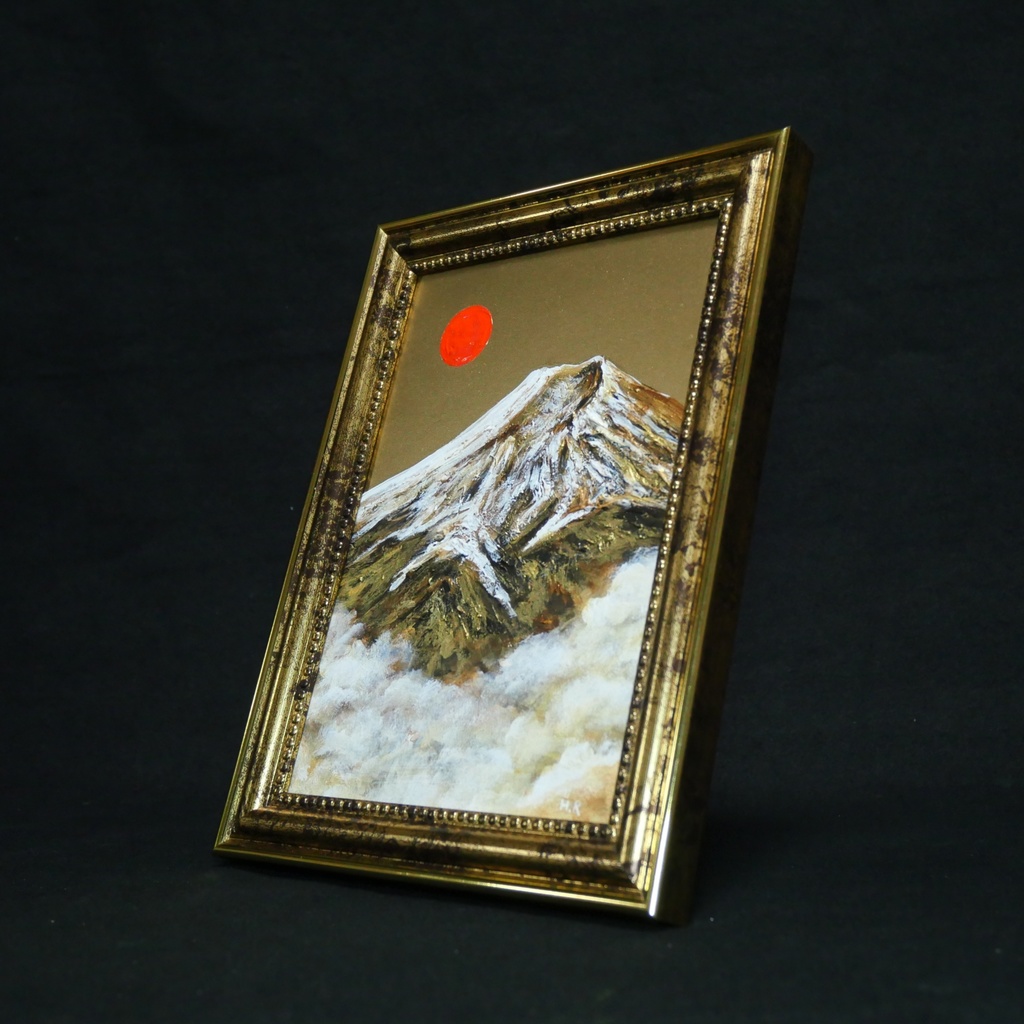 油絵 油彩 油彩画 絵 絵画 ミニ絵画【金色の霊峰】