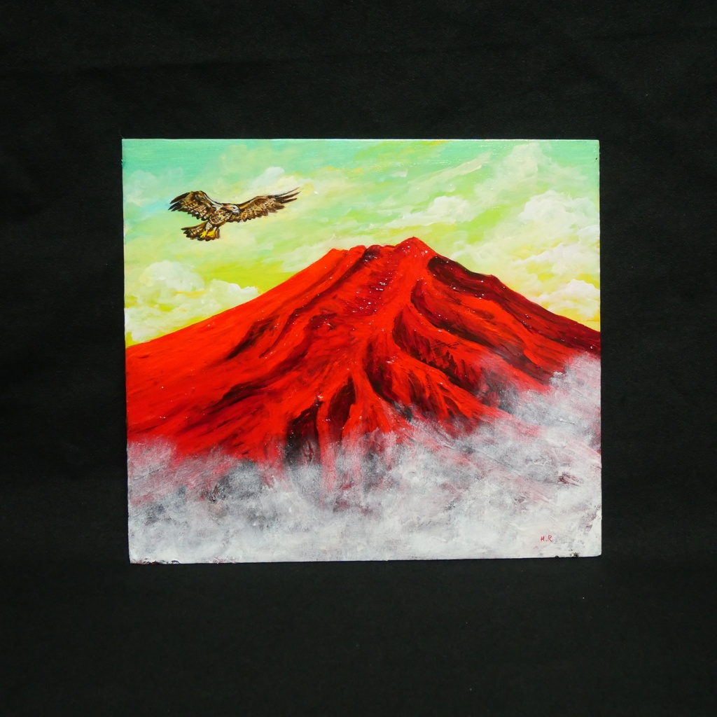 油絵 油彩 油彩画 絵 絵画【富士山と鷹】