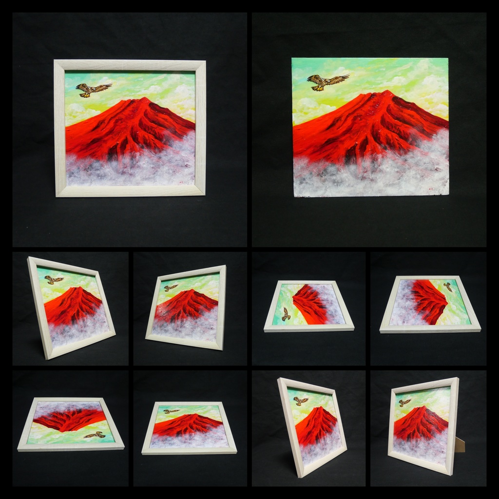 油絵 油彩 油彩画 絵 絵画【富士山と鷹】