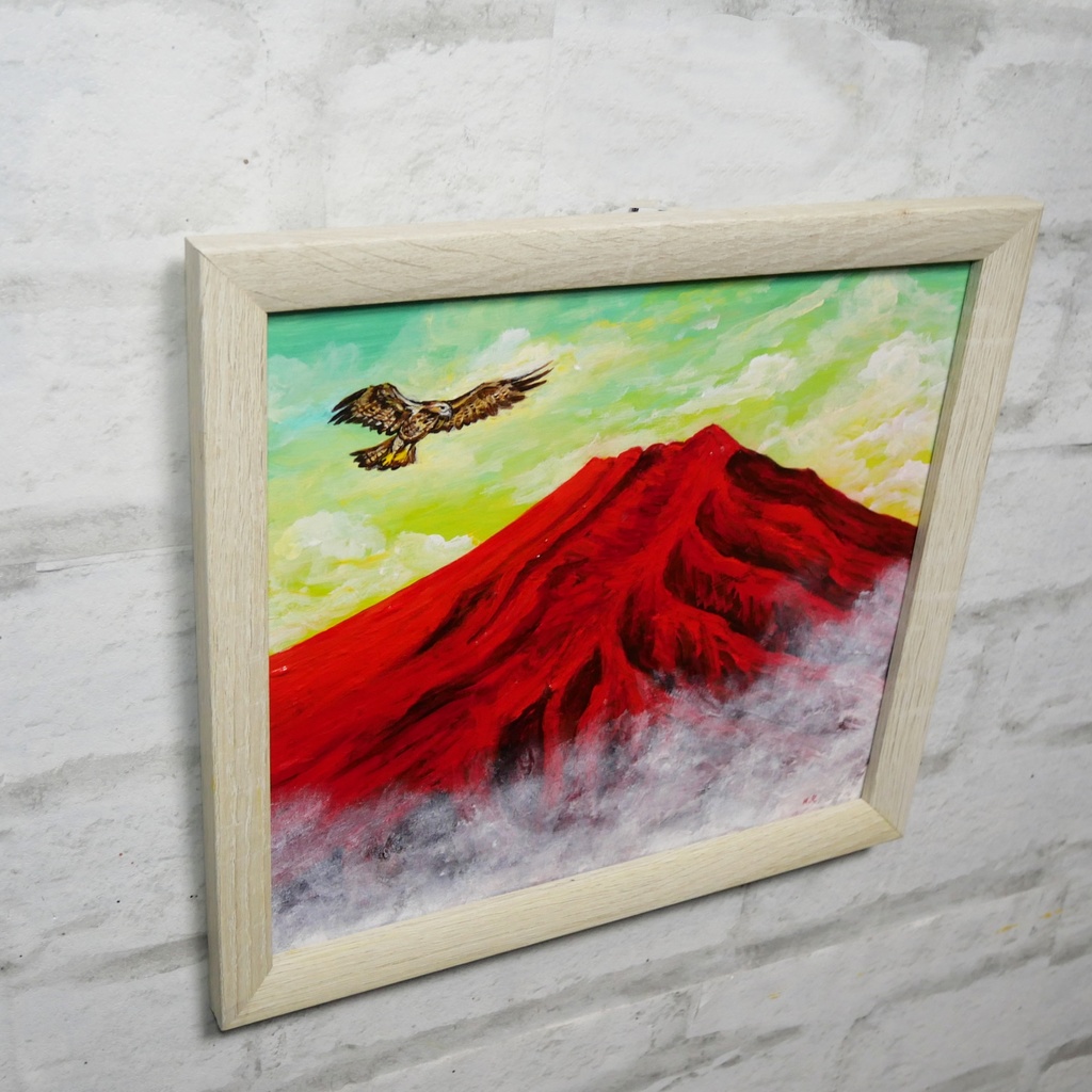 油絵 油彩 油彩画 絵 絵画【富士山と鷹】