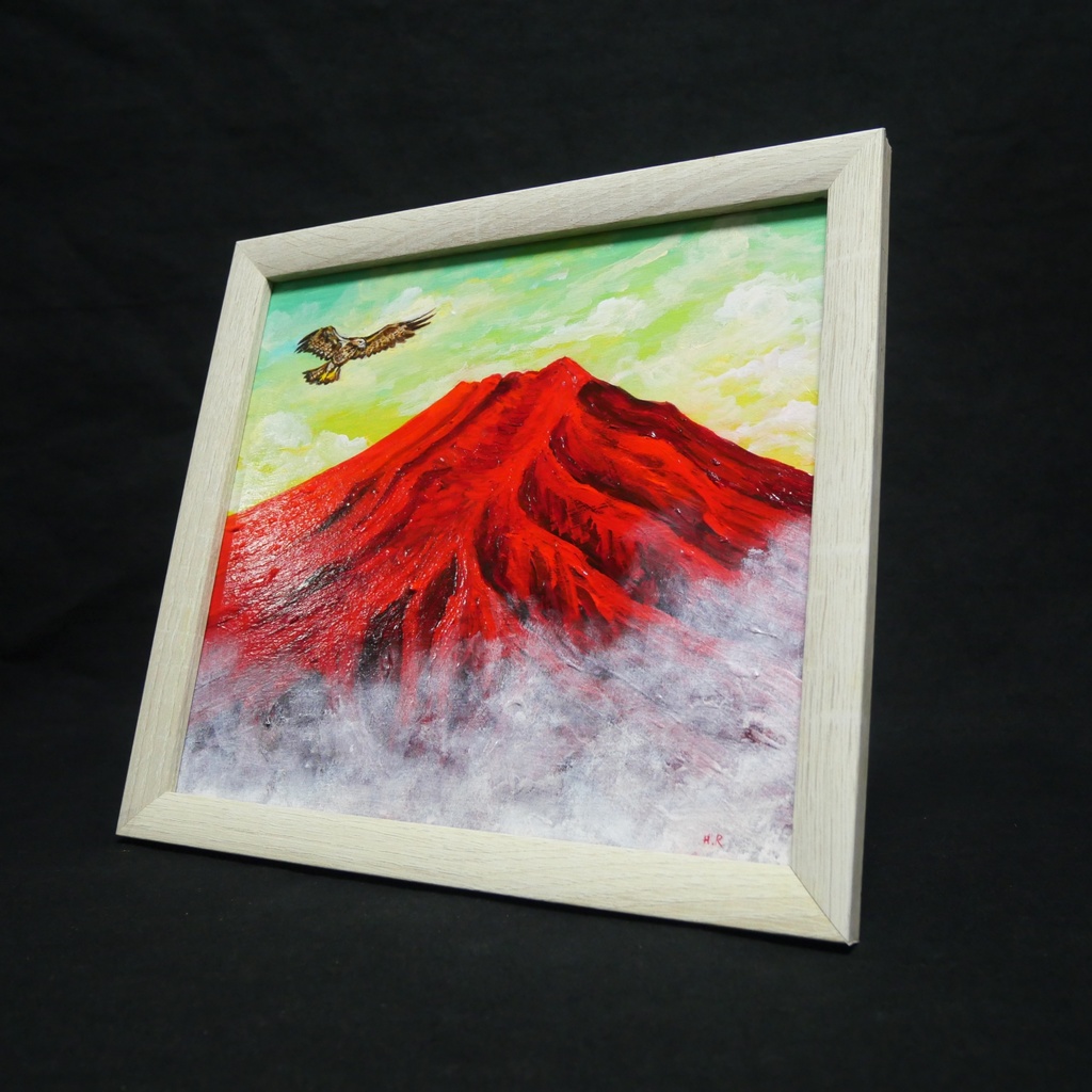 油絵 油彩 油彩画 絵 絵画【富士山と鷹】