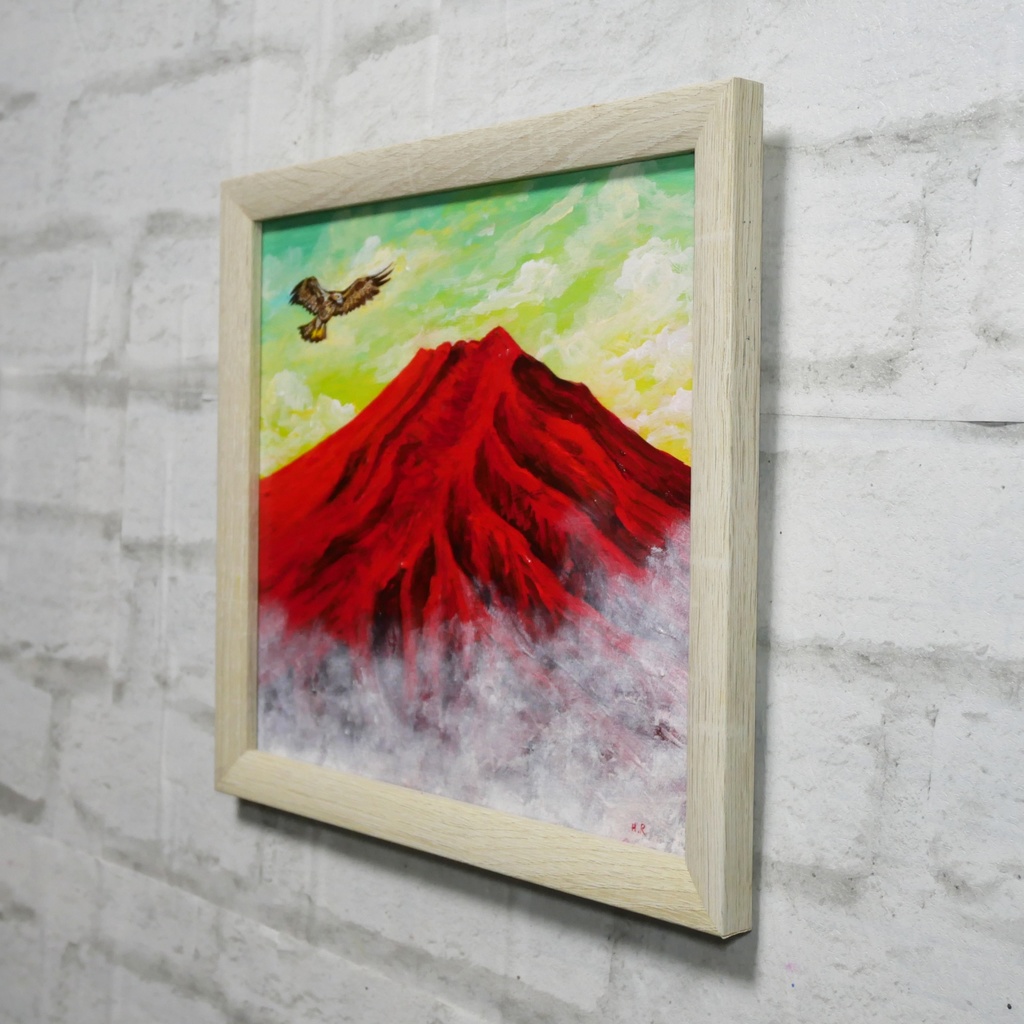 油絵 油彩 油彩画 絵 絵画【富士山と鷹】