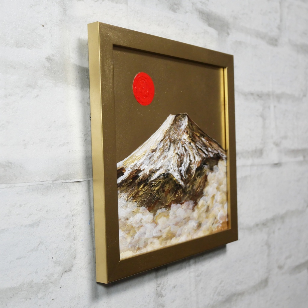 油絵 油彩 油彩画 絵 絵画 ミニ絵画【旭日黄金富士】