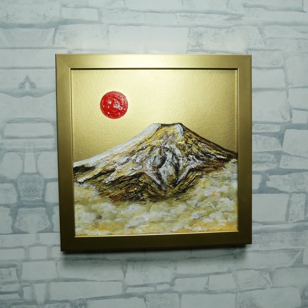 油絵 油彩 油彩画 絵 絵画 ミニ絵画【旭日黄金富士】