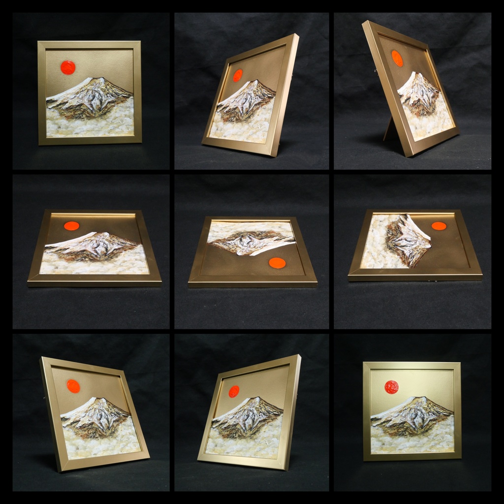 油絵 油彩 油彩画 絵 絵画 ミニ絵画【旭日黄金富士】