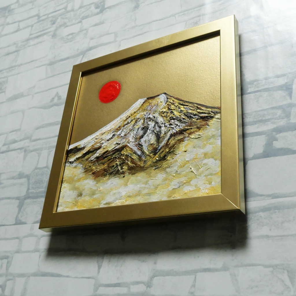 油絵 油彩 油彩画 絵 絵画 ミニ絵画【旭日黄金富士】