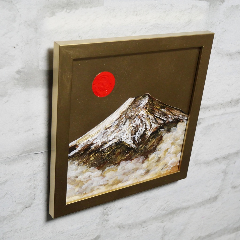 油絵 油彩 油彩画 絵 絵画 ミニ絵画【旭日黄金富士】