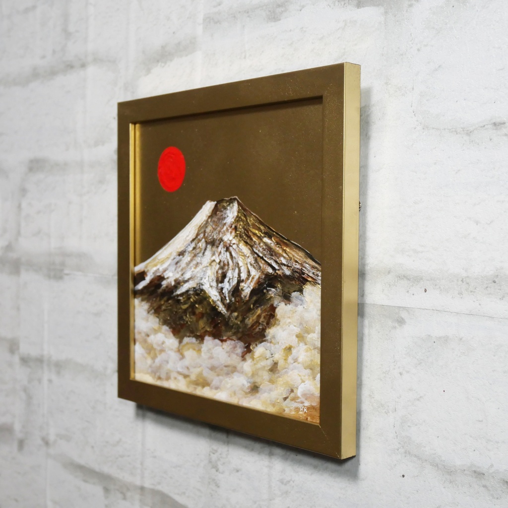 油絵 油彩 油彩画 絵 絵画 ミニ絵画【旭日黄金富士】