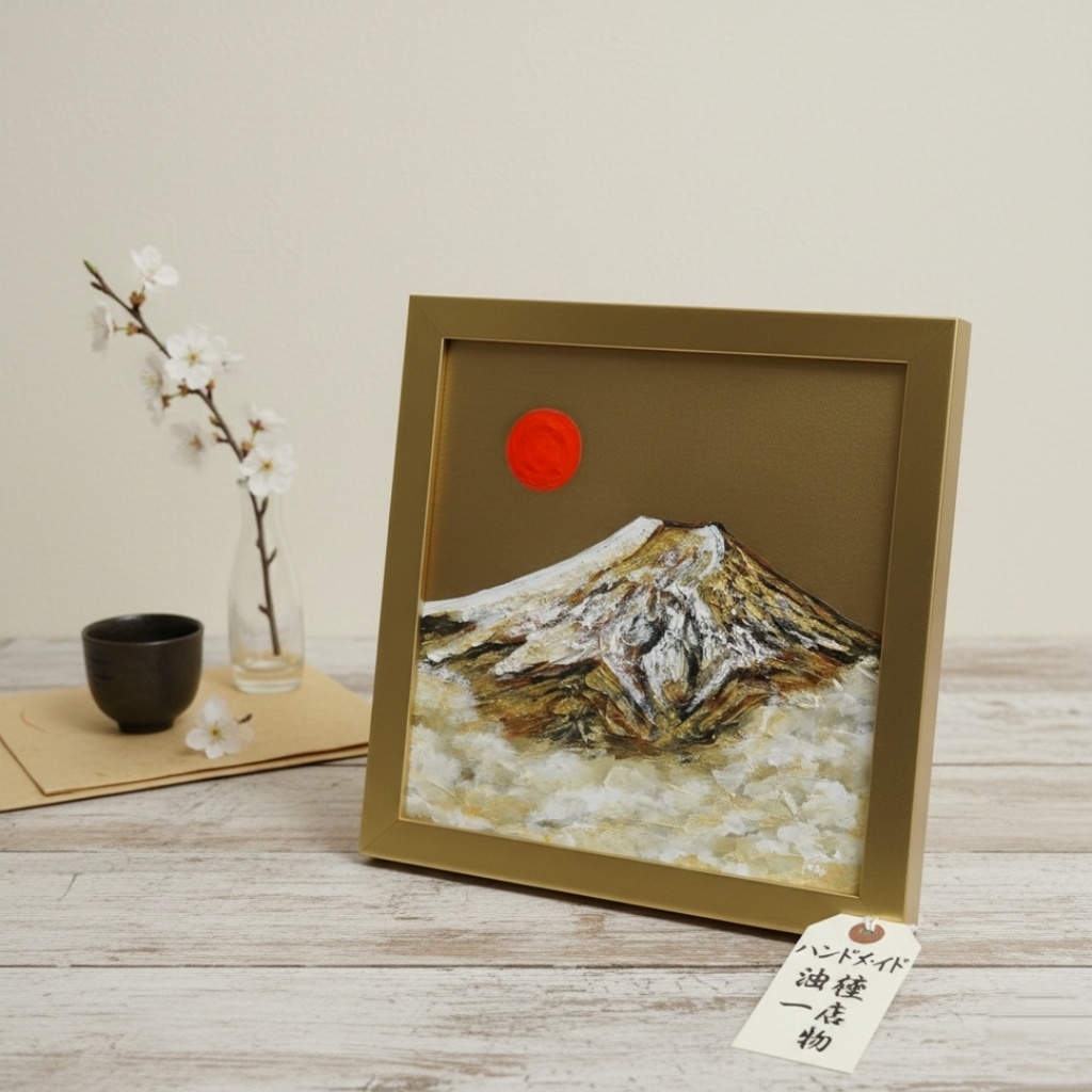 油絵 油彩 油彩画 絵 絵画 ミニ絵画【旭日黄金富士】