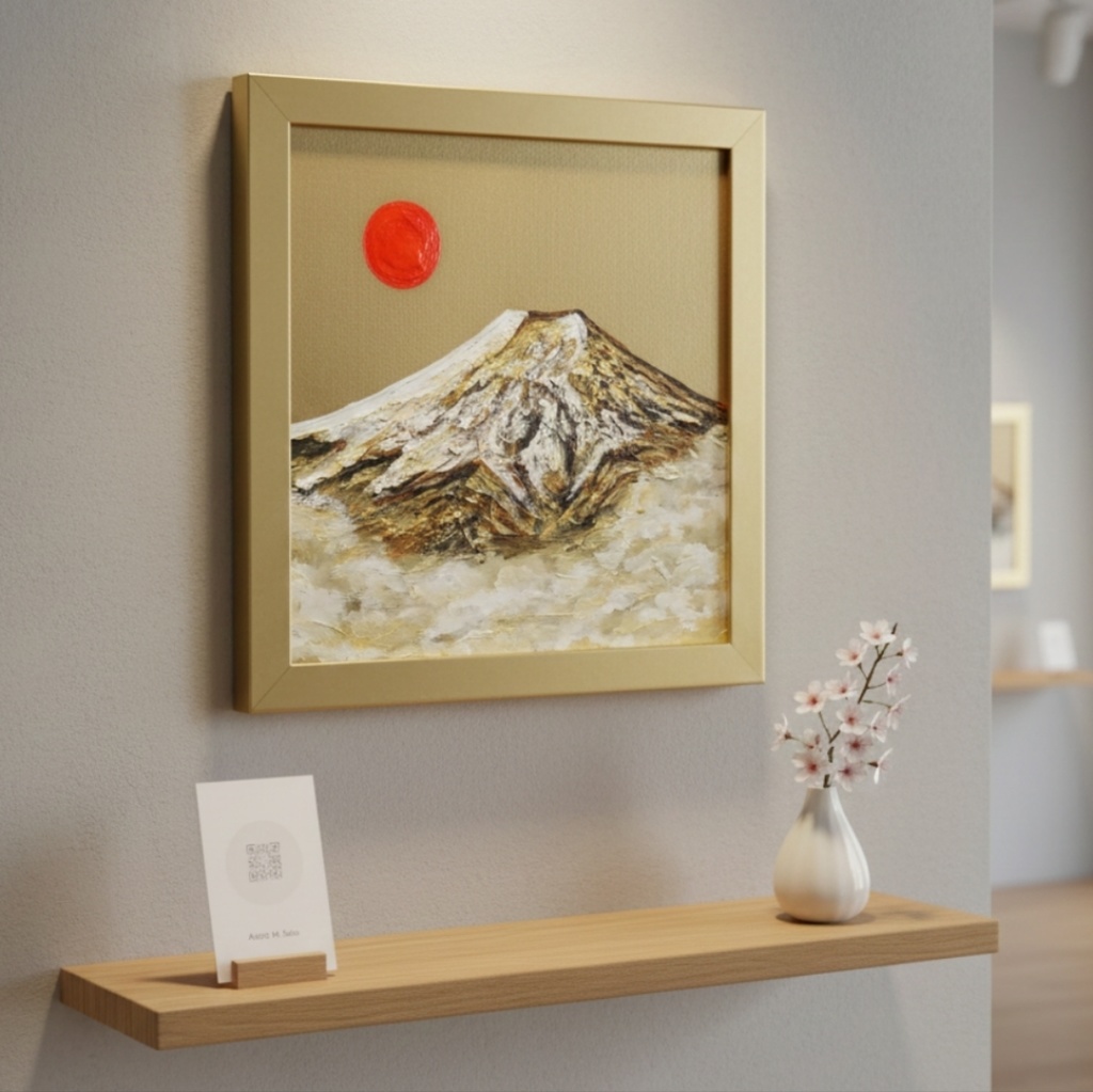 油絵 油彩 油彩画 絵 絵画 ミニ絵画【旭日黄金富士】