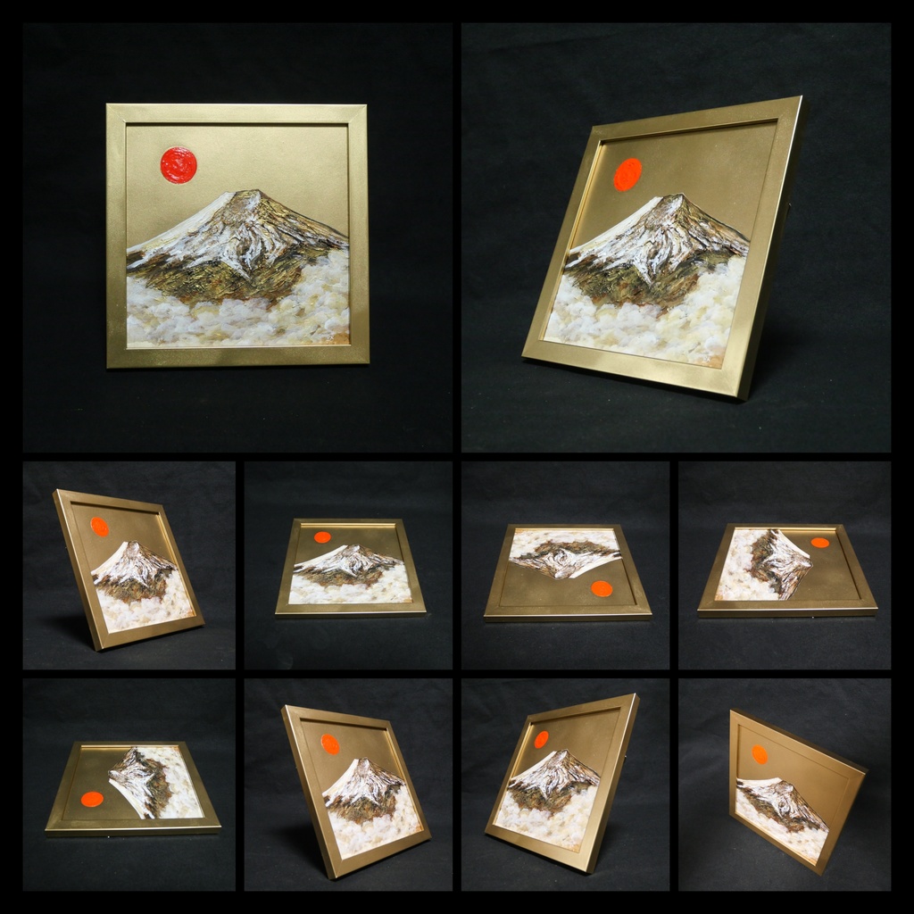 油絵 油彩 油彩画 絵 絵画 ミニ絵画【旭日黄金富士】