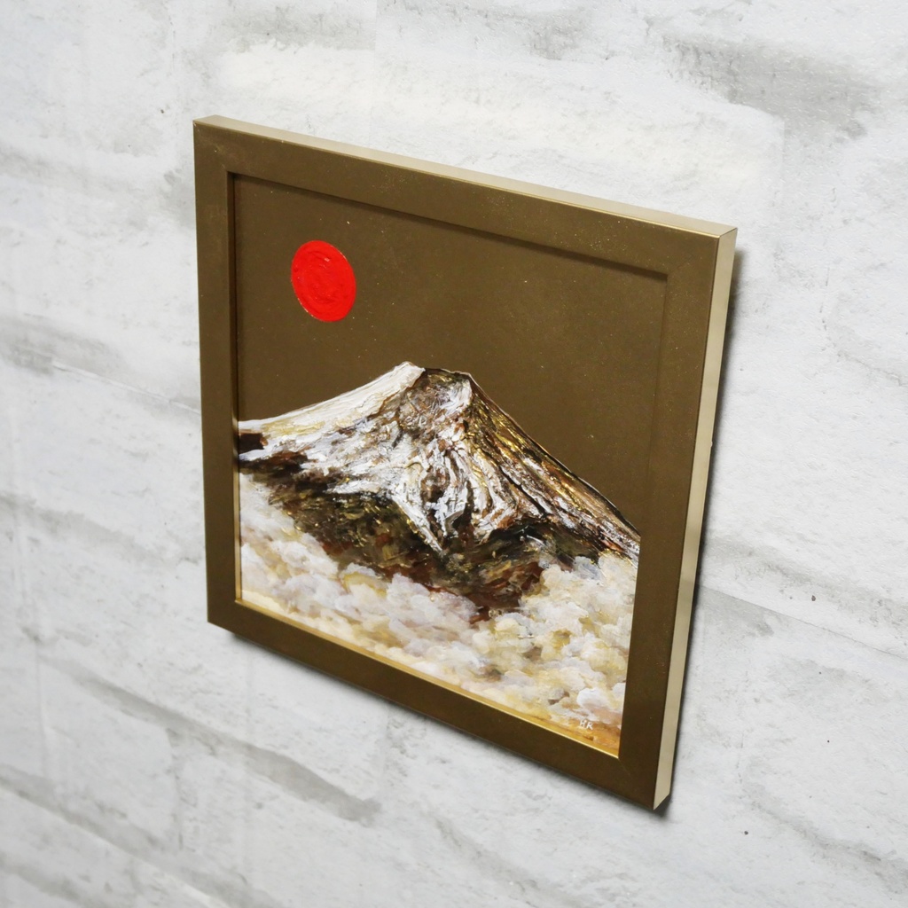 油絵 油彩 油彩画 絵 絵画 ミニ絵画【旭日黄金富士】