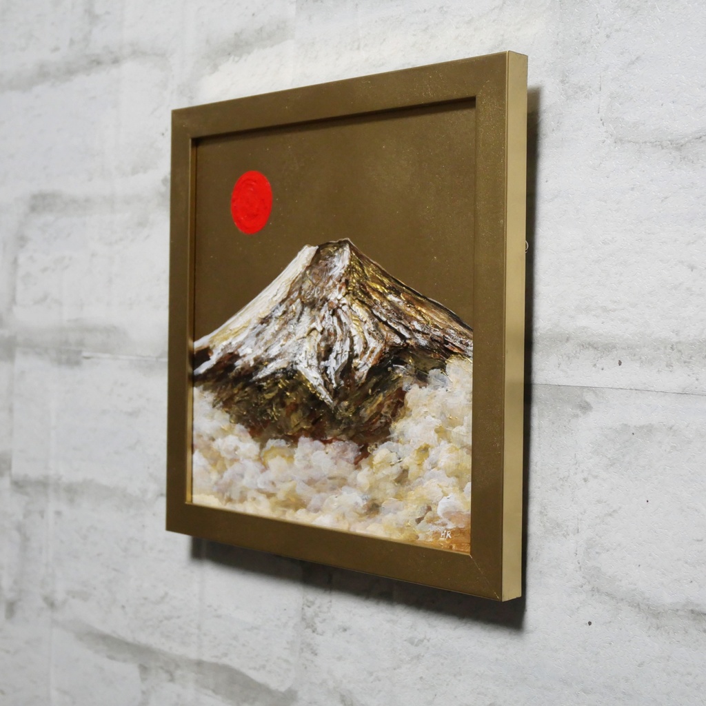 油絵 油彩 油彩画 絵 絵画 ミニ絵画【旭日黄金富士】