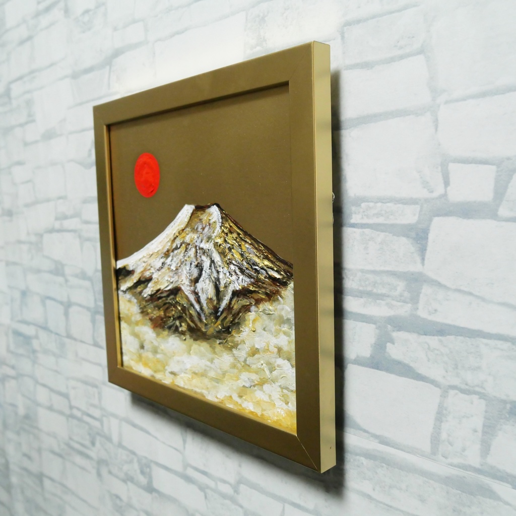 油絵 油彩 油彩画 絵 絵画 ミニ絵画【旭日黄金富士】