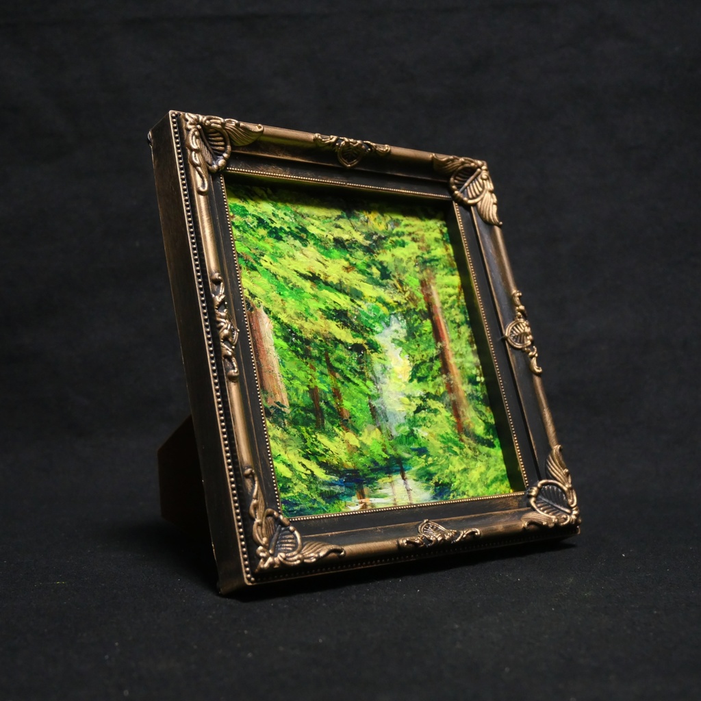 油絵 油彩 油彩画 絵 絵画 ミニ色紙【緑の湖】