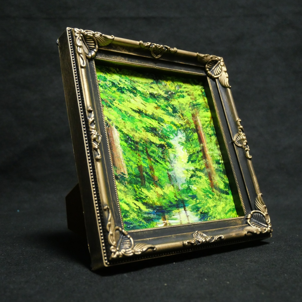 油絵 油彩 油彩画 絵 絵画 ミニ色紙【緑の湖】