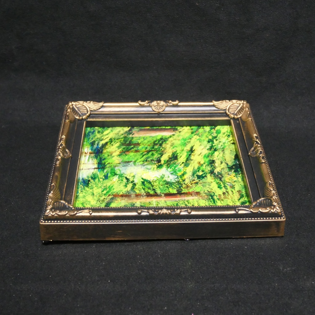 油絵 油彩 油彩画 絵 絵画 ミニ色紙【緑の湖】