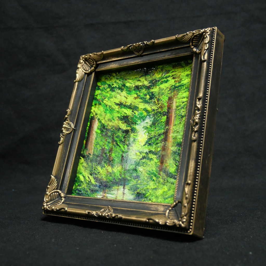 油絵 油彩 油彩画 絵 絵画 ミニ色紙【緑の湖】