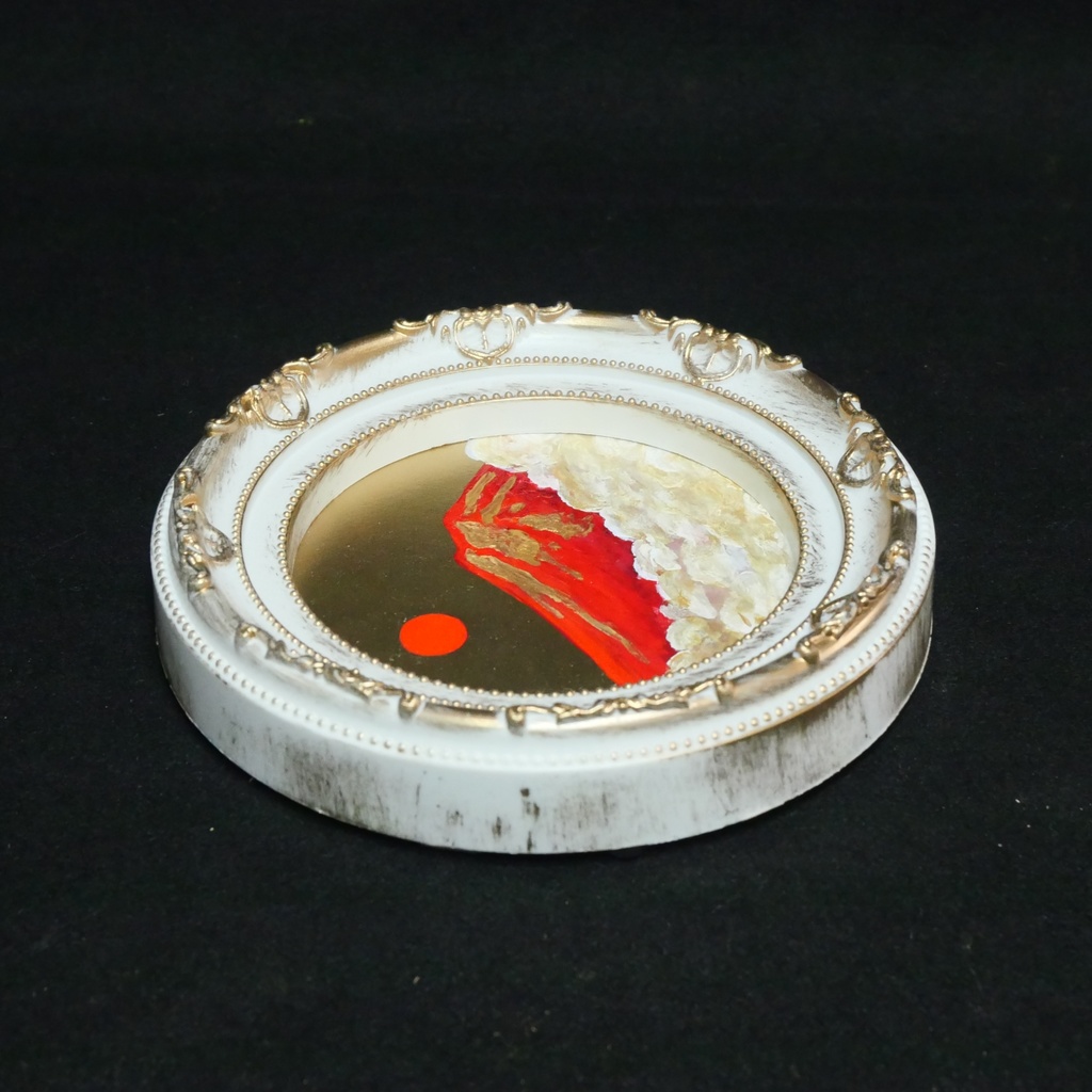 油絵 円形ミニ絵画【赤富士】【金】モダンインテリアアート