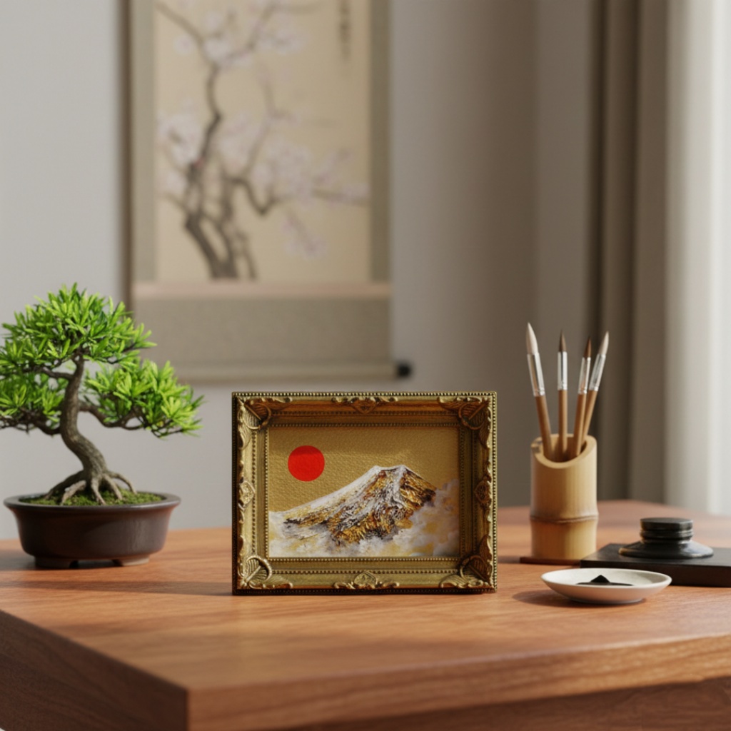 油絵 油彩 油彩画 絵 絵画 ミニ絵画 【黄金富士】