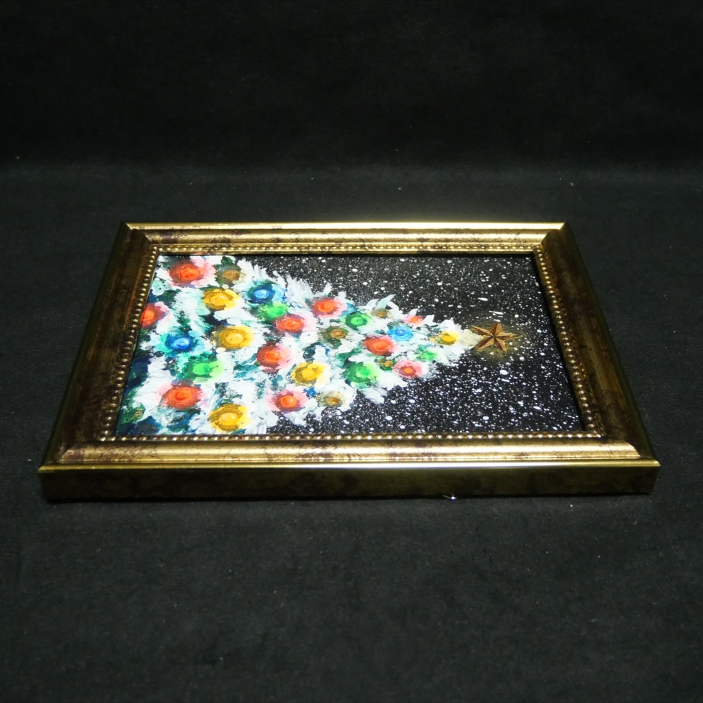 油絵 ミニ絵画2L【雪のクリスマスツリー】