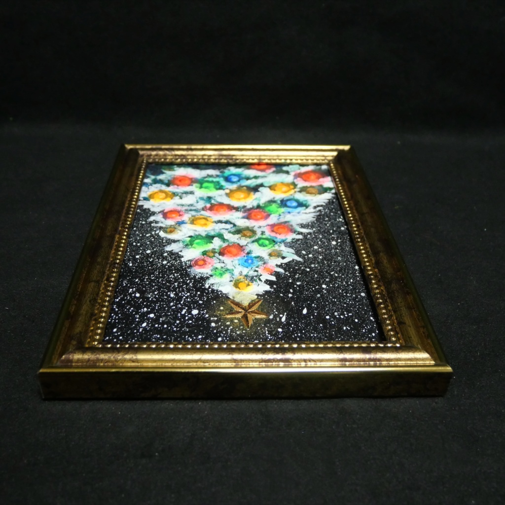 油絵 ミニ絵画2L【雪のクリスマスツリー】