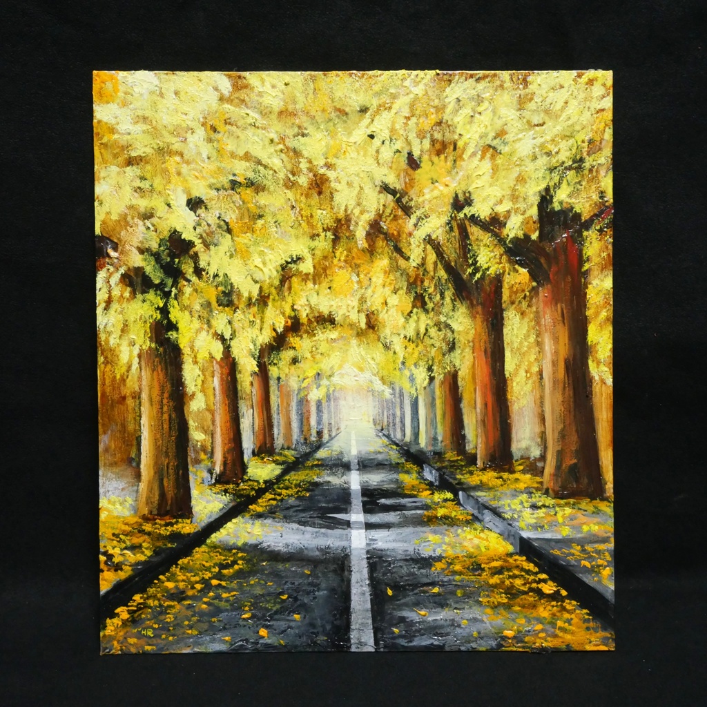 油絵 油彩 油彩画 絵 絵画【黄金色の並木道】