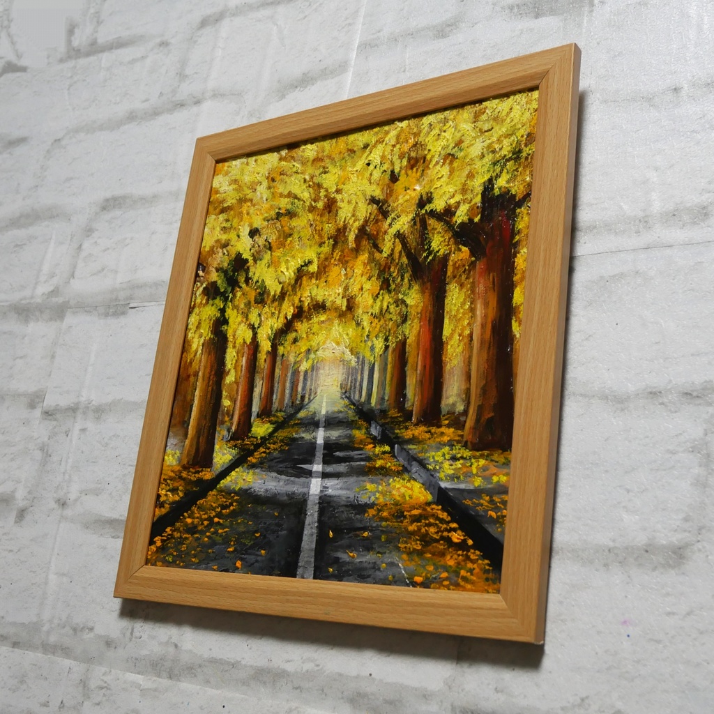 油絵 油彩 油彩画 絵 絵画【黄金色の並木道】