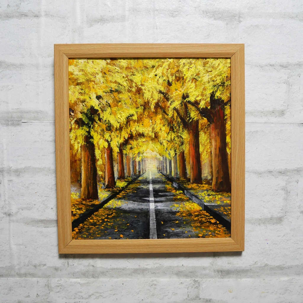 油絵 油彩 油彩画 絵 絵画【黄金色の並木道】