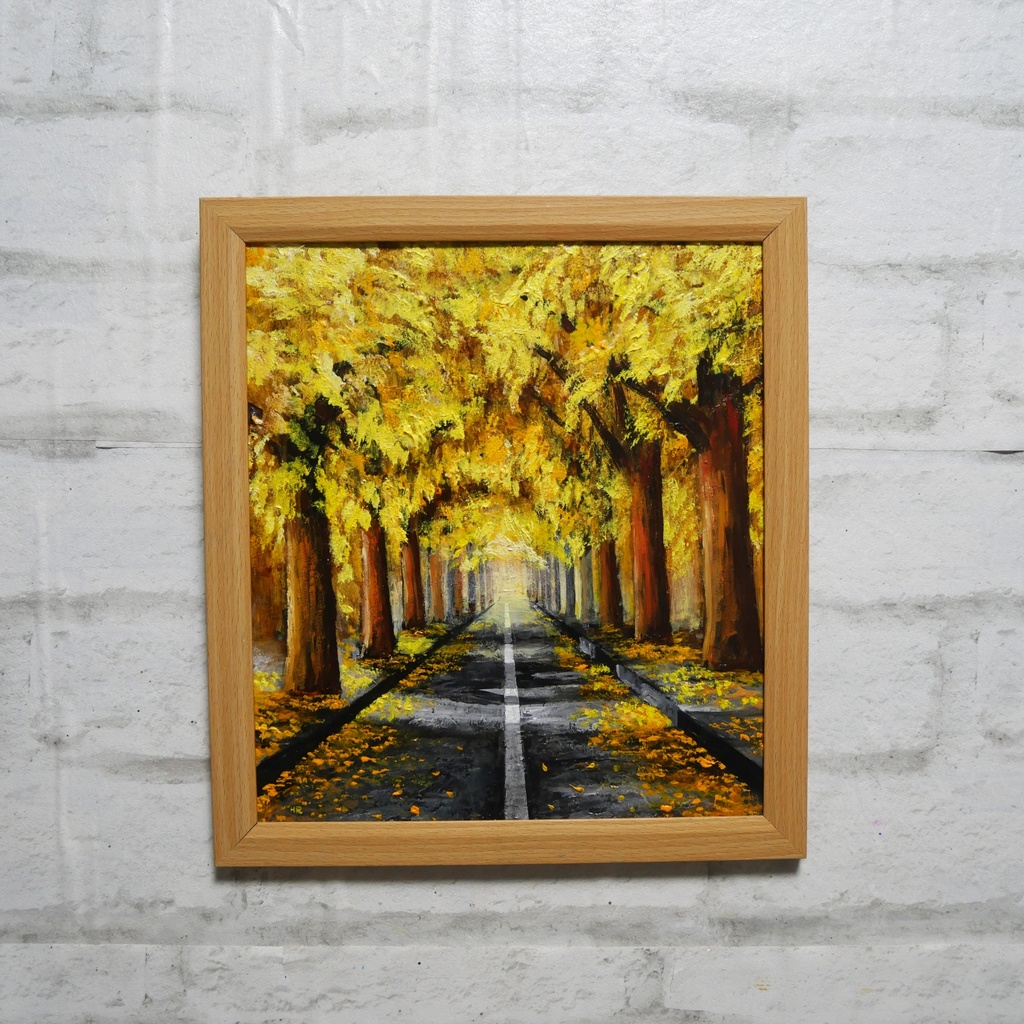 油絵 油彩 油彩画 絵 絵画【黄金色の並木道】